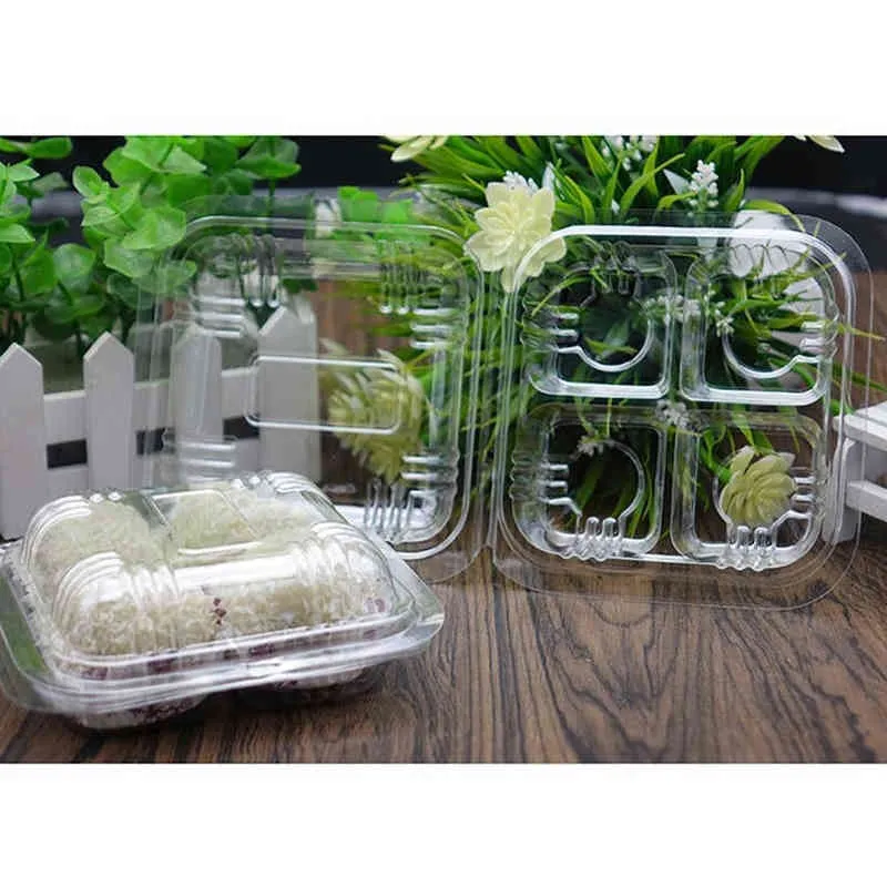 boîtes d'emballage de boîte en plastique jetables avec couvercle boîtes en plastique transparentes 4 conteneurs de nourriture à emporter de grille pour le gâteau aux fruits H1231