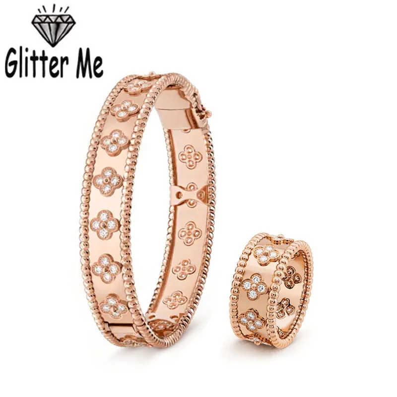 GLITTER ME Bracelet Anneaux Ensembles pour Femmes Cuivre De Haute Qualité Cubique Zircone Bracelets Anneau Costume Dames De Noce 220224