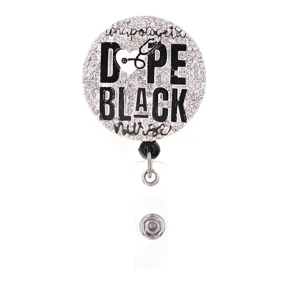 Medical Key Rings Multi-style Black Nurse Rhinestone Retractable ID Holder For Name Card Accessories Badge Reel With Alligator Cli255V