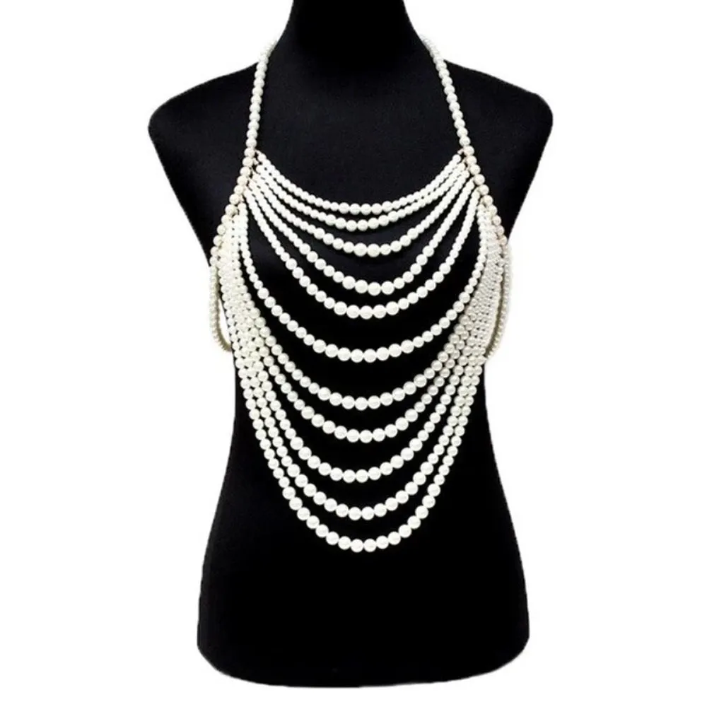 Unieke meerlagige imitatie Pearl Bralette Top lichaamsketen voor vrouwen sexy borst ketting ketting sieraden lingerie feestaccessoires T200508