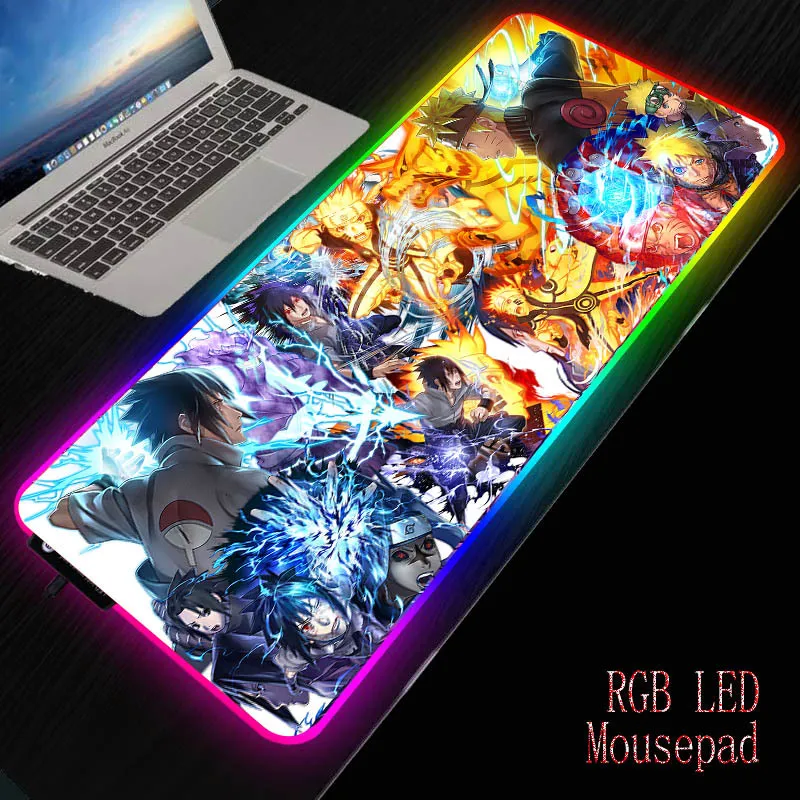 Mairuige anime naruto rgb gaming mus pad gamer dator mousepad bakgrundsbelyst mause stort skrivbord tangentbord led möss möss lj2010316293577