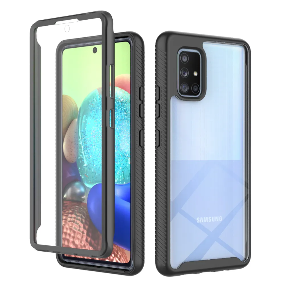 Heavy Duty Full Protection ShockoProof Fodral för Samsung Galaxy A51 A71 4G 5G Mjukt TPU + PET Front Film Rensa Akrylbackskydd