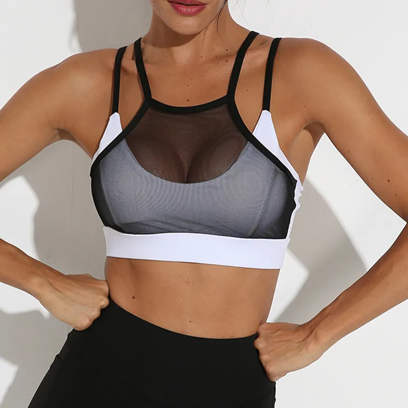 Vertvie Sports BH Women Sexy Mesh Breattable Sport Top Underwear Female Gym Fitness Sömlös Running Yoga Bra Athletic Vest T200601