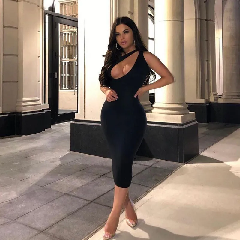 Cnyishee One Houtter Bodycon غمد ميدي ثياب الحفلات للنساء ملابس الصيف بلا أكمام مثير