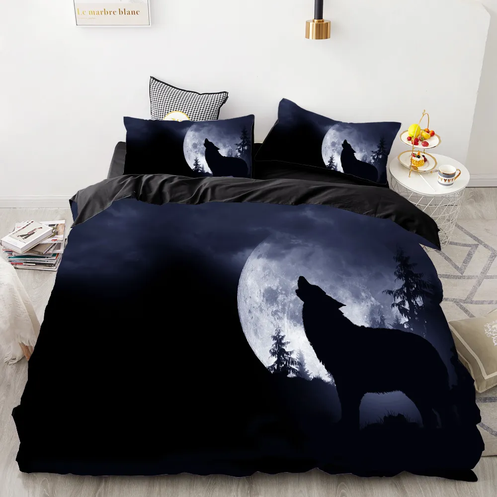 3D Print Bedding Set Custom Duvet Cover Set King Europe USA Comforter Quilt Blanket Cover Set Animal Black lion Bedclothes 201211246B