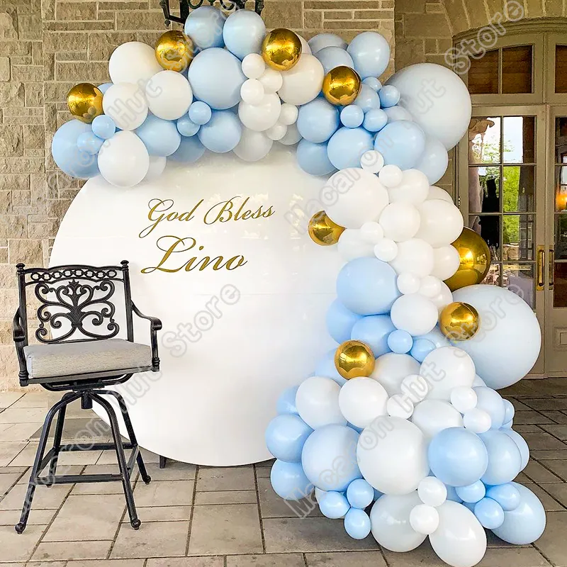 Macaron bleu fête de mariage toile de fond bébé douche arc bienvenue décoration anniversaire garçon ballon doré Globos guirlande kits 220217