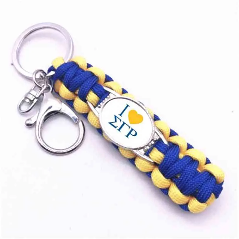 Lettres grecques j'aime Sigma Gamma Rho sororité charme survie Paracord chaîne anneau pour homme femme clé voiture sac 