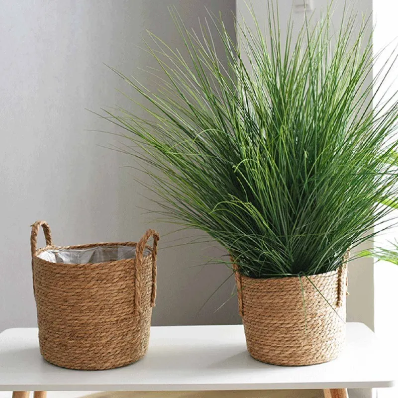 Handmade Bamboo Storage Baskets Laundry Straw Patchwork Wicker Rattan Seagrass Belly Garden Flower Pot Planter Basket 220211