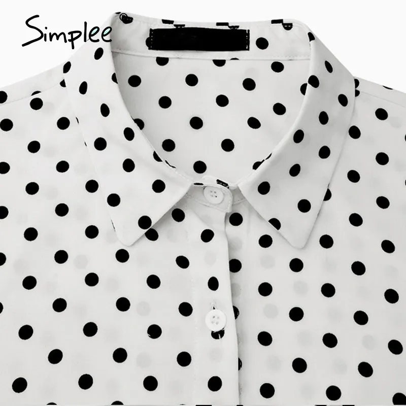 Simple Moda Ponto Solta Solta Bubble Sleeve Chiffon Camisa de Manga Longa Camisa High Street Style Lapela Top Out Outono Inverno 20126