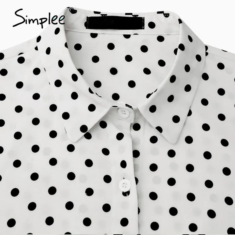 Simplee Fashion Dot 느슨한 여성의 탑 버블 슬리브 시폰 긴 소매 셔츠 높은 거리 스타일 옷깃 탑 가을 겨울 201126