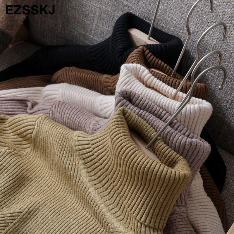 thick Knitted Women high neck Sweater Pullovers Turtleneck Autumn Winter Basic Women Sweaters Slim khaki jacket Pullovers 201224