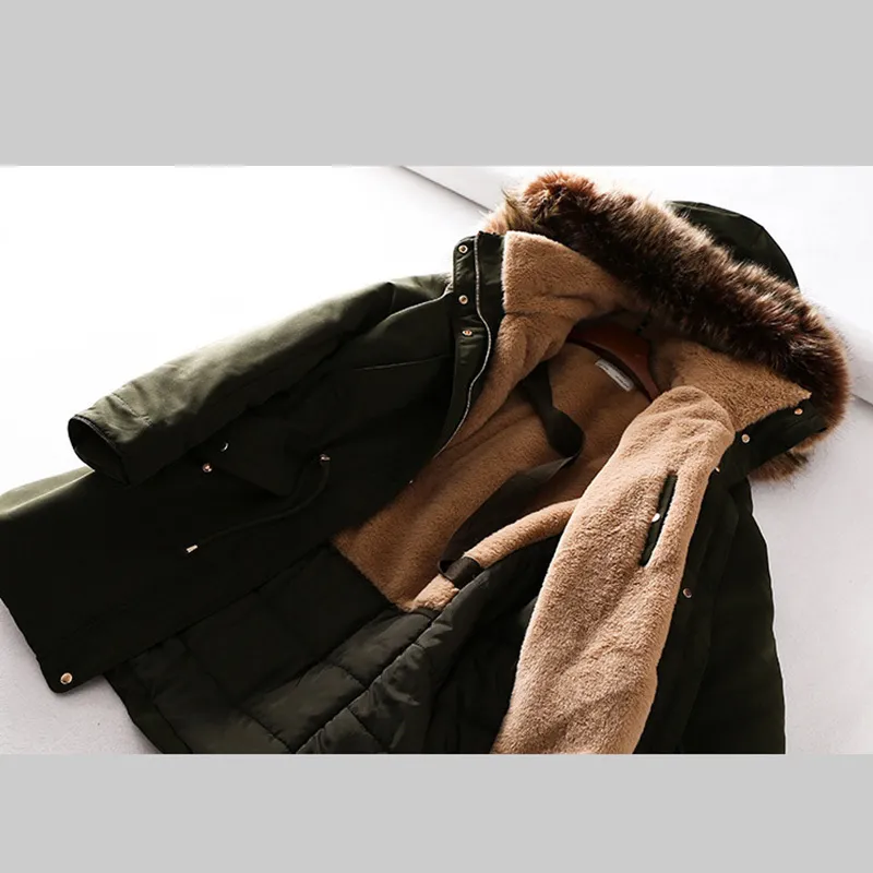 Winter Big Fur Collar Cotton Down Parka For Women Long Army Green Black Down Jacket Slim Plus Size Warm Coat Female 201125