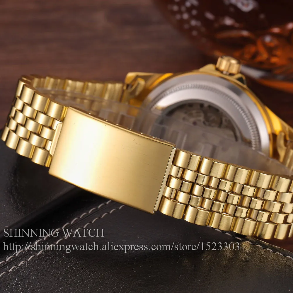 럭셔리 골드 패션 남성 시계 시계 캐주얼 크리스탈 다이얼 날짜 자동 기계적 스테인리스 스틸 스포츠 손목 시계 선물 선물 23022