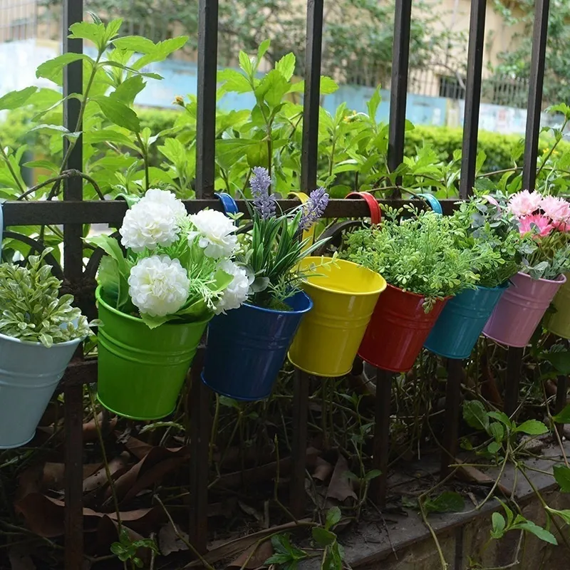 Pots suspendus, pots de jardin, jardinières de balcon, porte-fleurs en métal, crochet détachable 8 pièces Y200709