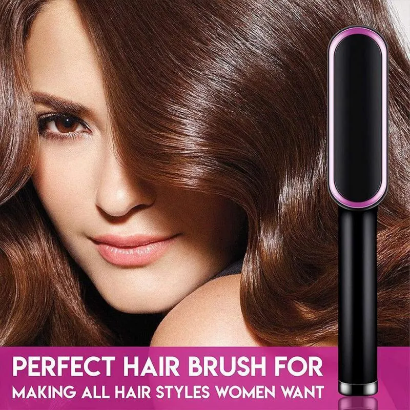 Professional 2 i 1 hårrätare Curler Brush Ceramic Electric Electric Borste snabb uppvärmning Rättare Cam Styler Tool 227896690