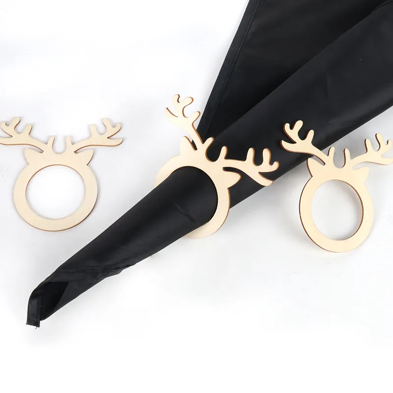 Christmas Napkin Ring Holders Xmas table Decoration for home Wooden reindeer horn tissue ring Year Navidad decor Noel Y201020