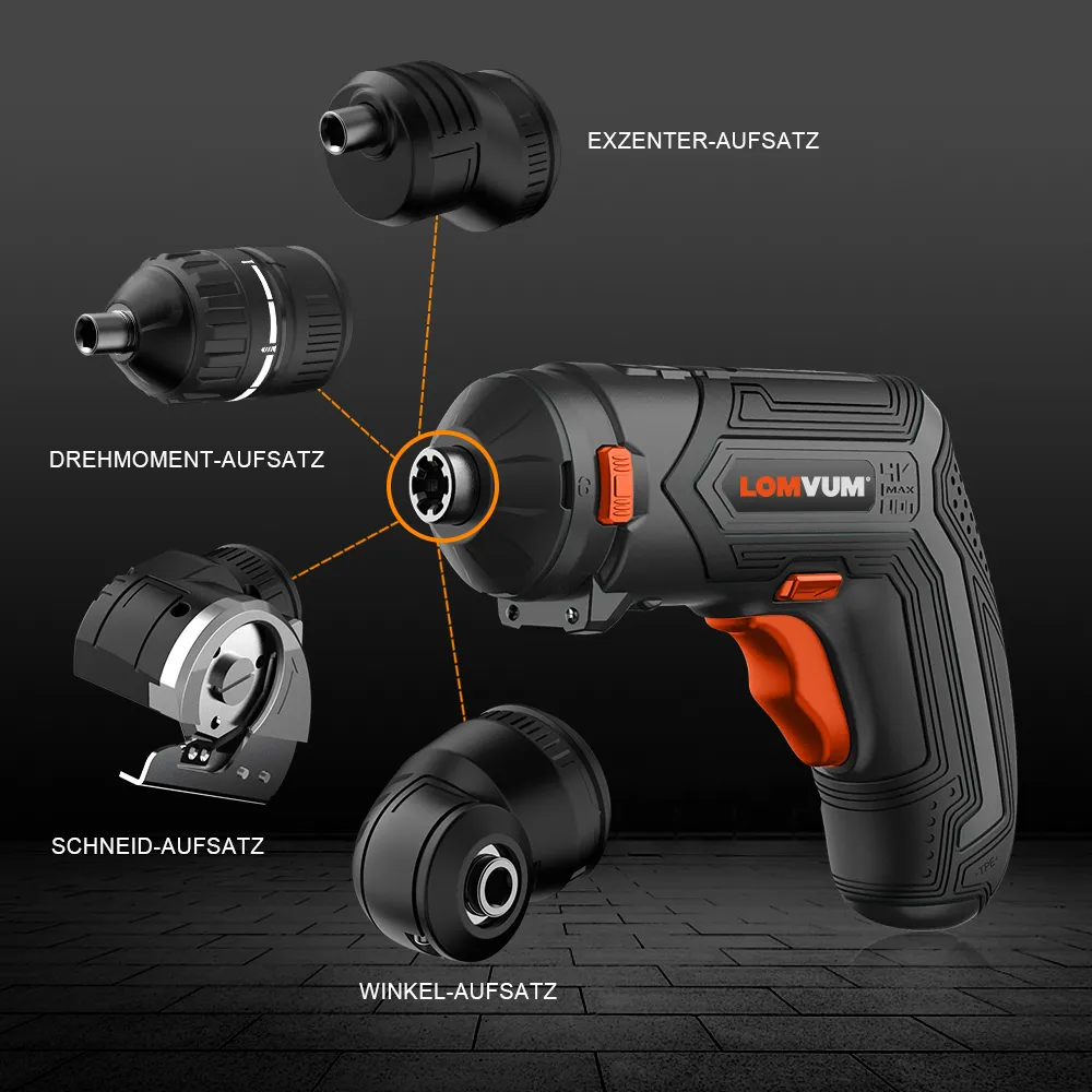 LOMVUM Cordless Screwdriver Electric Drill Set 4V USB Rechargeable Cordless Drill Bits Changeable Twistable Home DIY Tool 201225