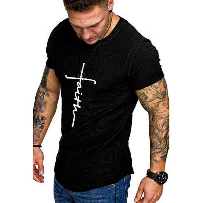 Футболка для мужской веры Письмо Печать футболки летняя мужская одежда уличная одежда сплошной цвет круглые шеи с коротким рукавом футболки T-рубашки Y220214
