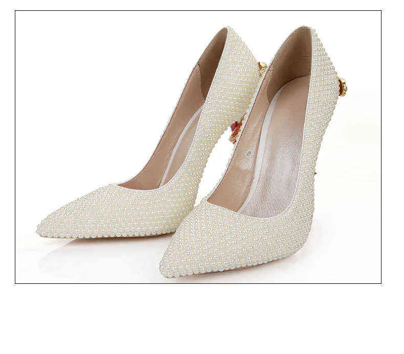 Zapatos de vestir LMCAVASUN perla puntiaguda fina zapatos de boda nupcial de tacón alto vestido de banquete de gran tamaño sandalias de piel de oveja femenina 220315