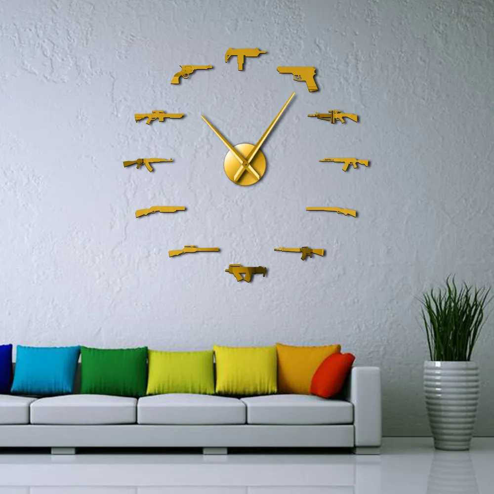 3D Pro Pistola Decorazione della parete Tattico Esercito Fucile Munizioni Varietà Armi Adesivo da parete fai da te Grande orologio da parete Gun Lovers Room Decor 2015522938