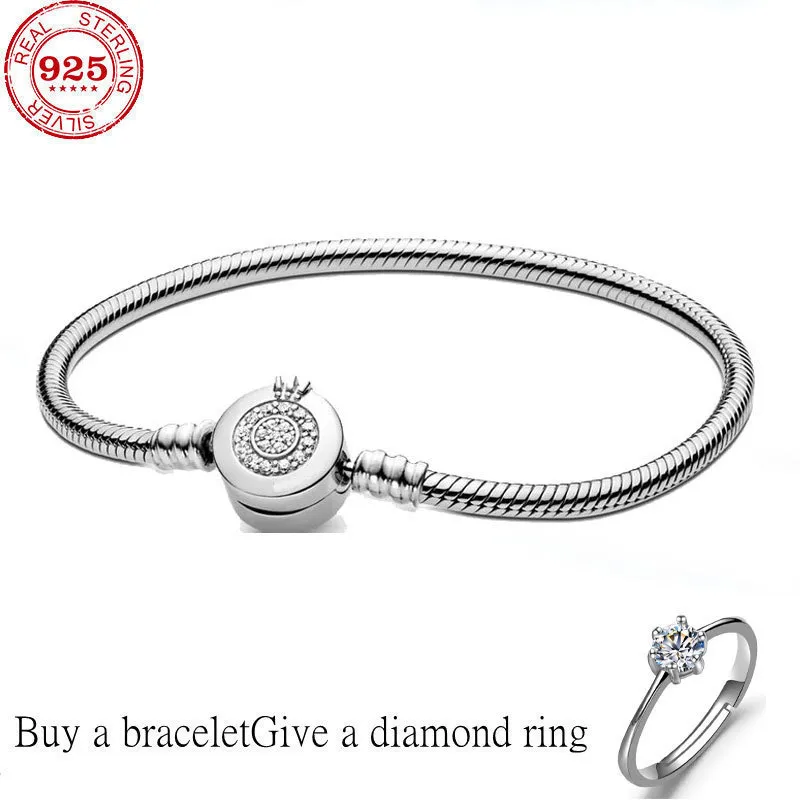 fit original 925 Sterling Silver Mesh bracelet Round Shape Snake Chain charm Pando fo 220218