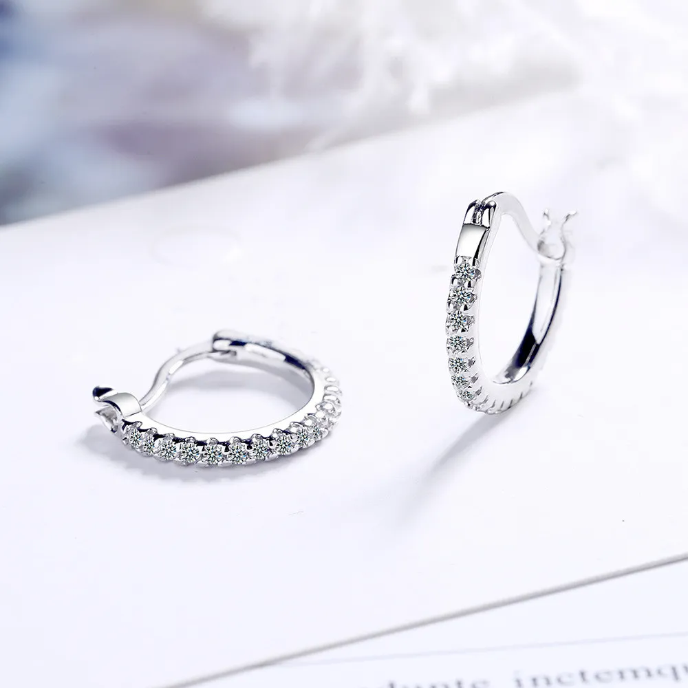 Korean Fashion Hoops Earrings For Women 925 Silver Cubic Zirconia Female Ladies Cocktail Party Accessories 590