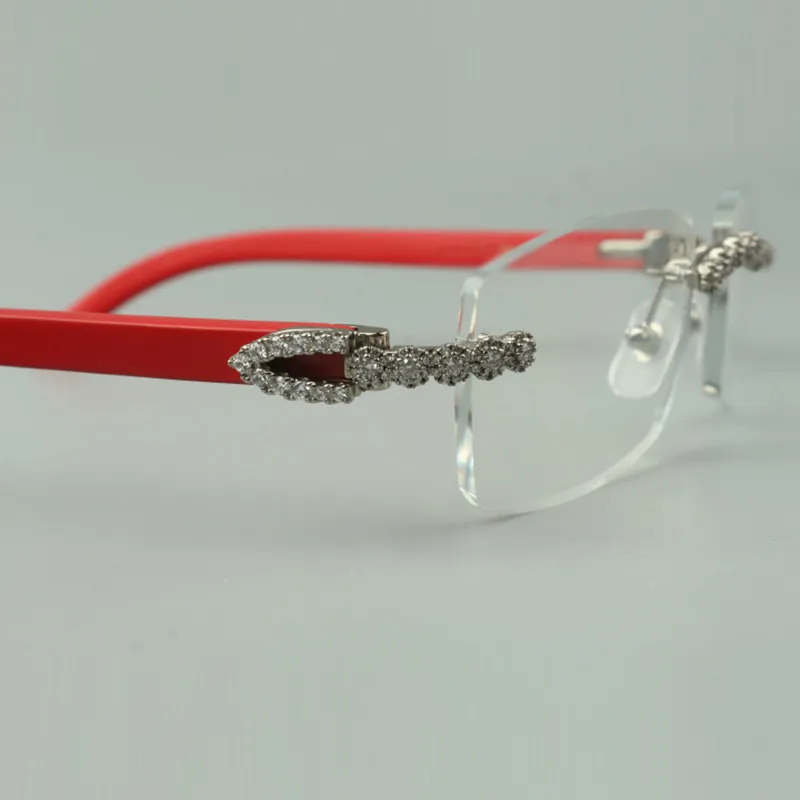 Designer-Bouquet-Diamantbrille, Rahmen 3524012 mit roten Holzbügeln und 56-mm-Linse256T