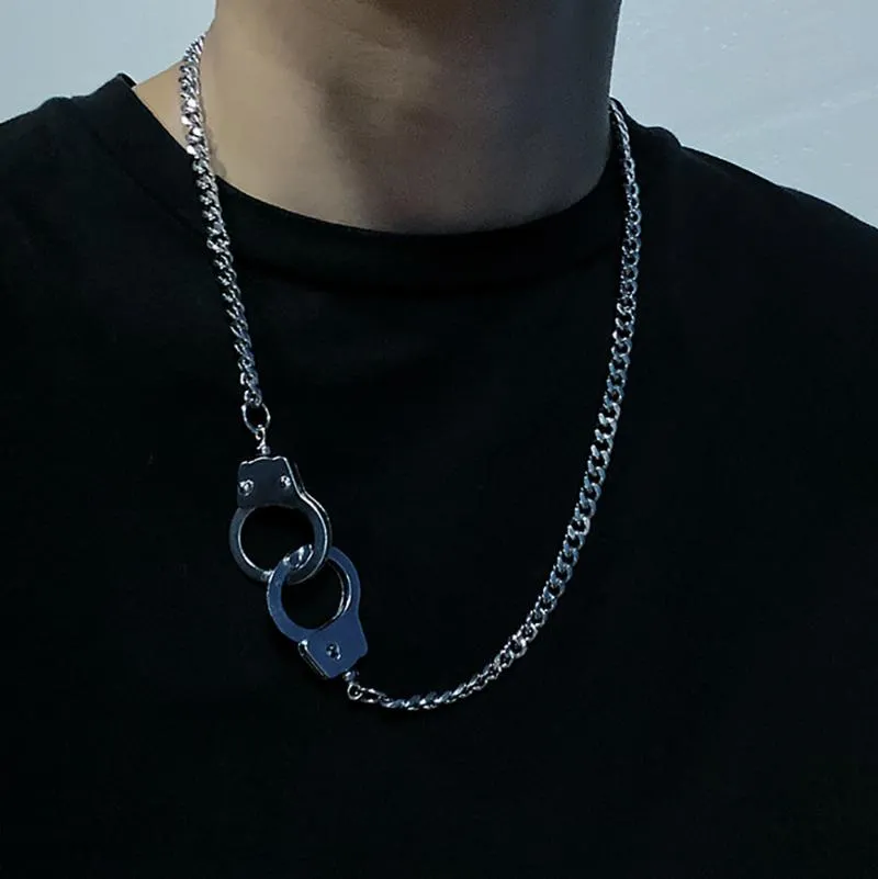 HUANZHI винтажные наручники в стиле панк, кулон, звено цепи, классический хип-хоп, серебряный цвет, простой стиль, пара ожерелье для мужчин Jewelry2769