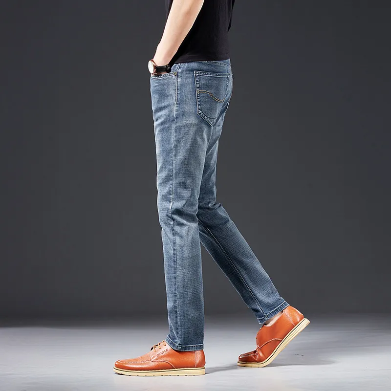 Jeans en denim droit slim pour jeunes hommes vêtements de marque d'automne coton stretch de haute qualité jeans classiques de la mode confortable 201111