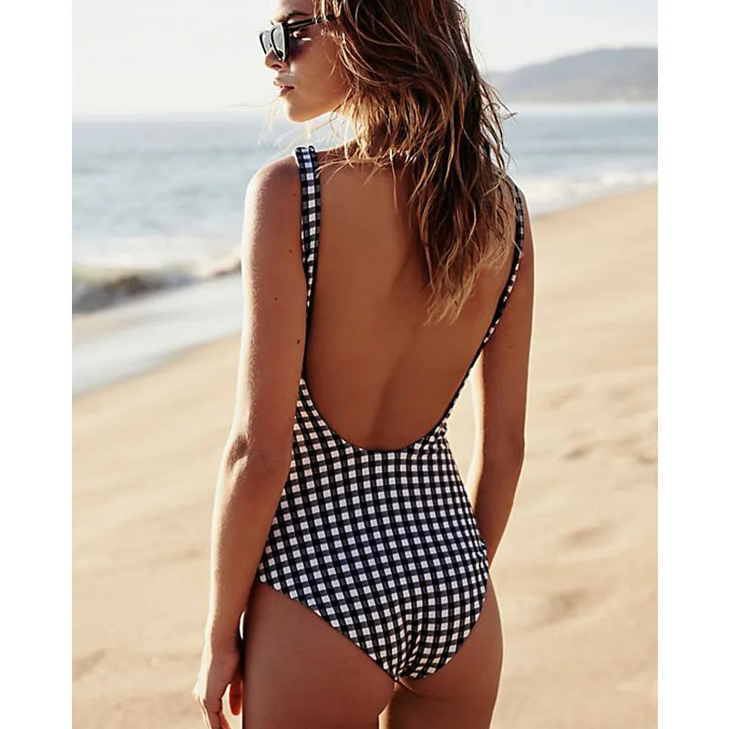 2020 donne nuovo perizoma scozzese cravatta anteriore bikini costume intero scollo profondo costume da bagno sexy spiaggia estiva plus size costumi da bagno T200708