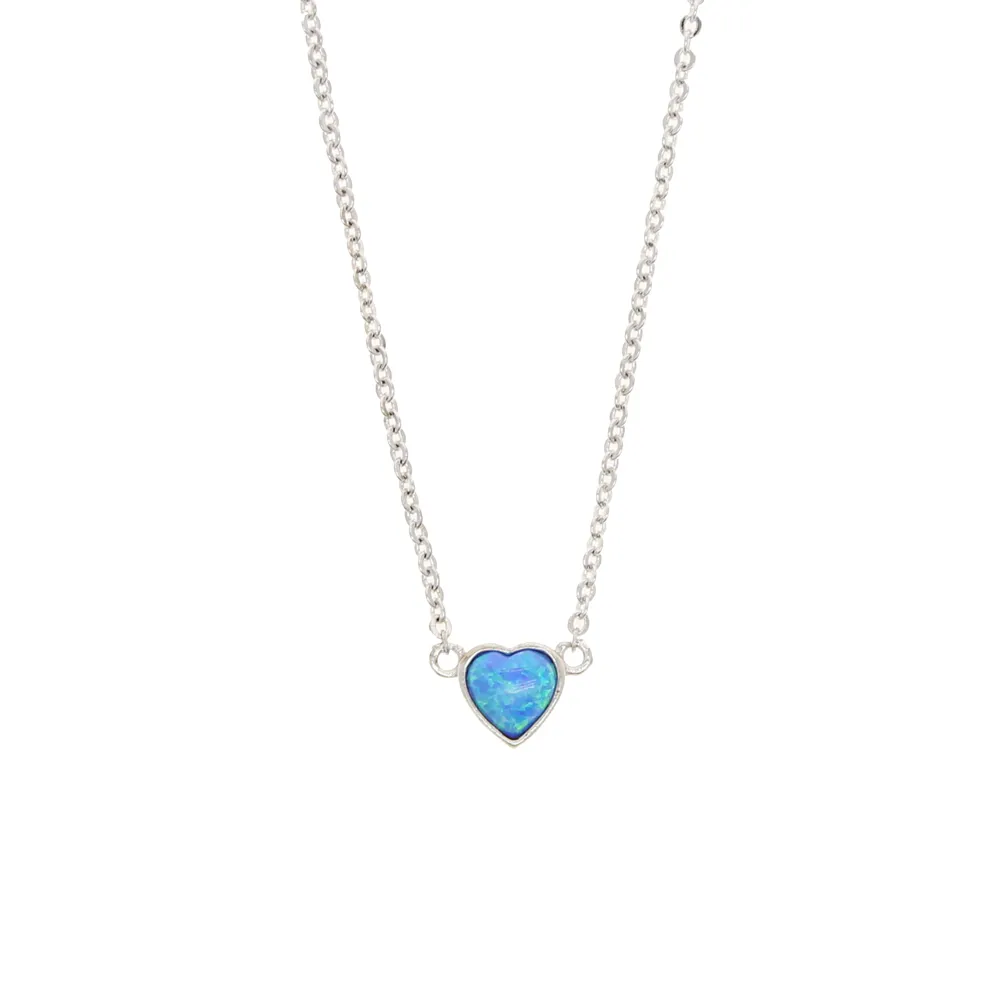 2021 high quality 5mm blue opal heart Gem pendant necklace for women girl fashion elegant lover girlfriend gift lovely necklace