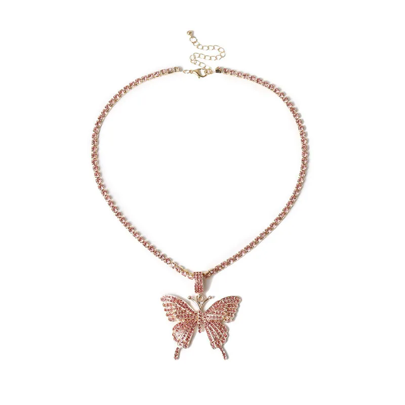 STATment Big Butterfly hanger ketting Hip Hop Iced Uit Rhinestone Chain For Women Bling Tennis Chain Crystal Animal Choker Jewel219V