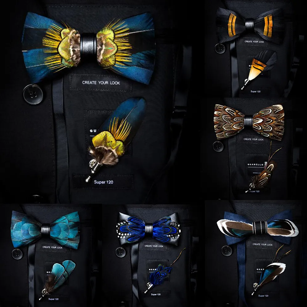 Gusleson requintado feito à mão gravata borboleta broche conjunto com caixa de presente pré-amarrado gravata borboleta para festa de casamento 201028248k