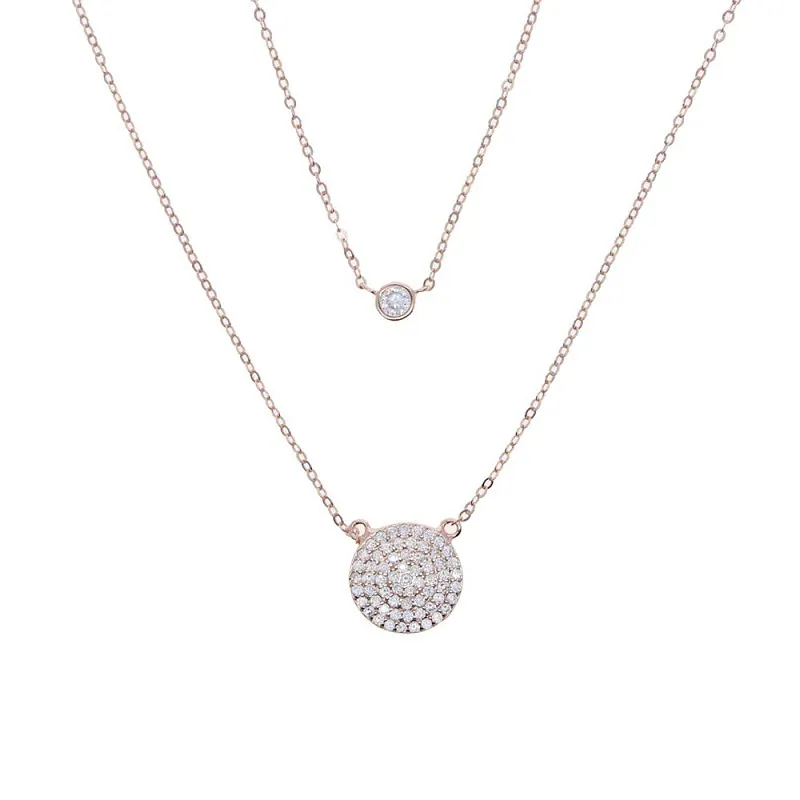 Nuevo colgante de disco redondo de plata esterlina 925, collar de doble capa, cadena de ojo malvado de pavo con mano de Hamsa, collar de Fátima para mujer 2904