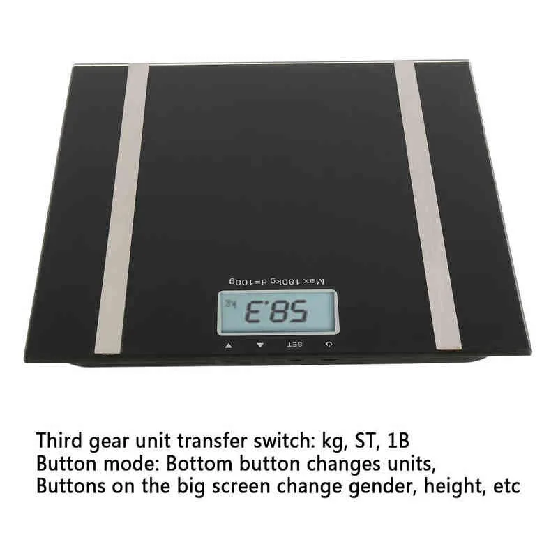 Мода Bluetooth Body Body Fat Scale Smart Electronic BMI Композиция Анализатор Ванна Черные Весы 2021 Горячая Продажа Прецизиота H1229