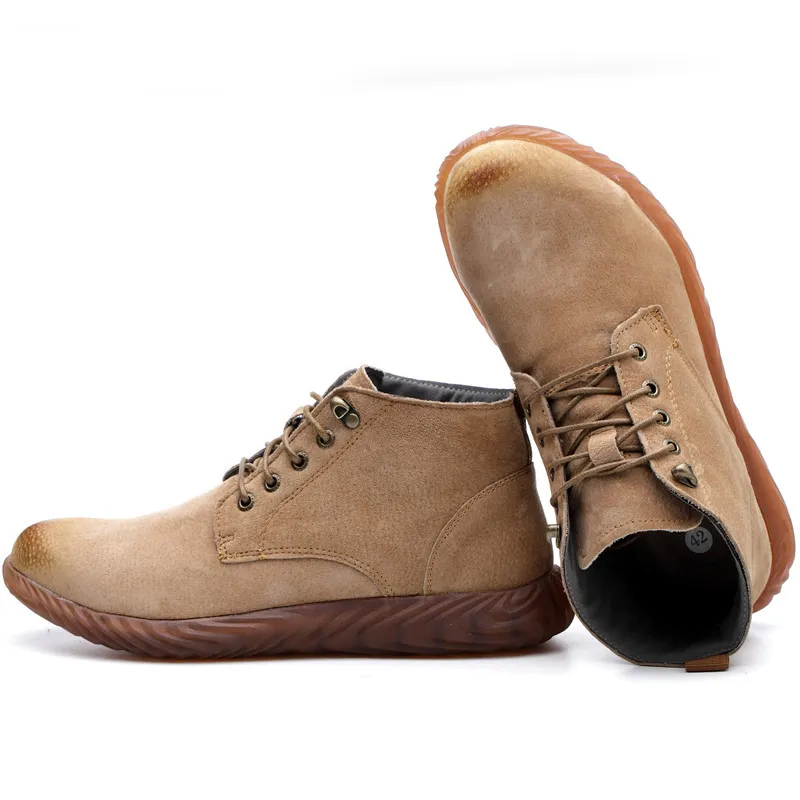 Sapatos de couro genuínos Botas de trabalho de segurança homens homens louco aço de aço de dedo bota masculina deserto popular high top masculino