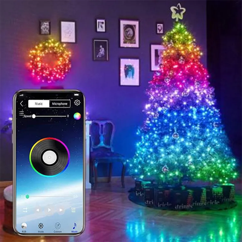 220Mクリスマスツリーの装飾ライトスマートなBluetooth LEDクリスマスストリングアプリリモートコントロール装飾Y20102020202020