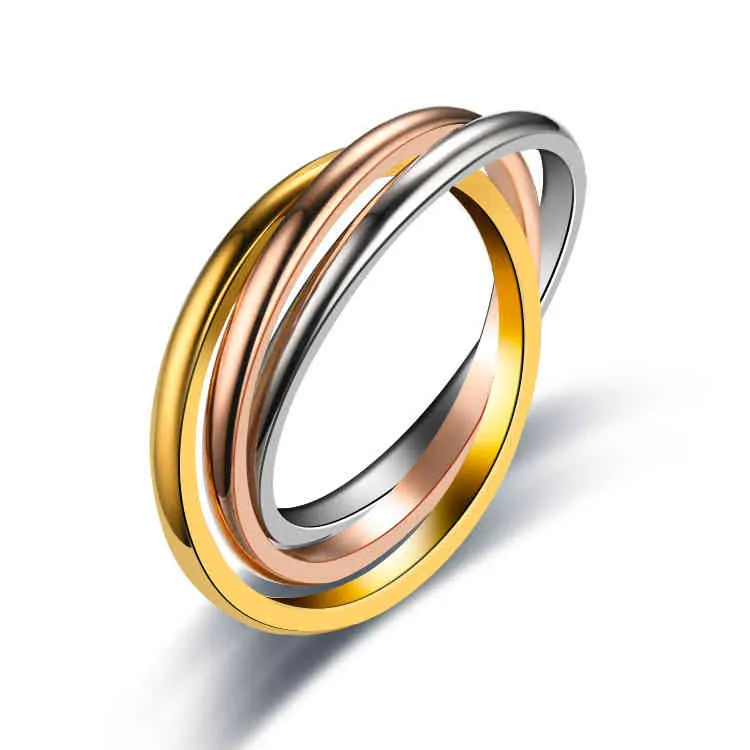 خاتم دائري ثلاثي اللون فضي Baecyt ثلاثة في واحد مجموعات خطوبة زفاف من الفولاذ المقاوم للصدأ قابلة للتكديس