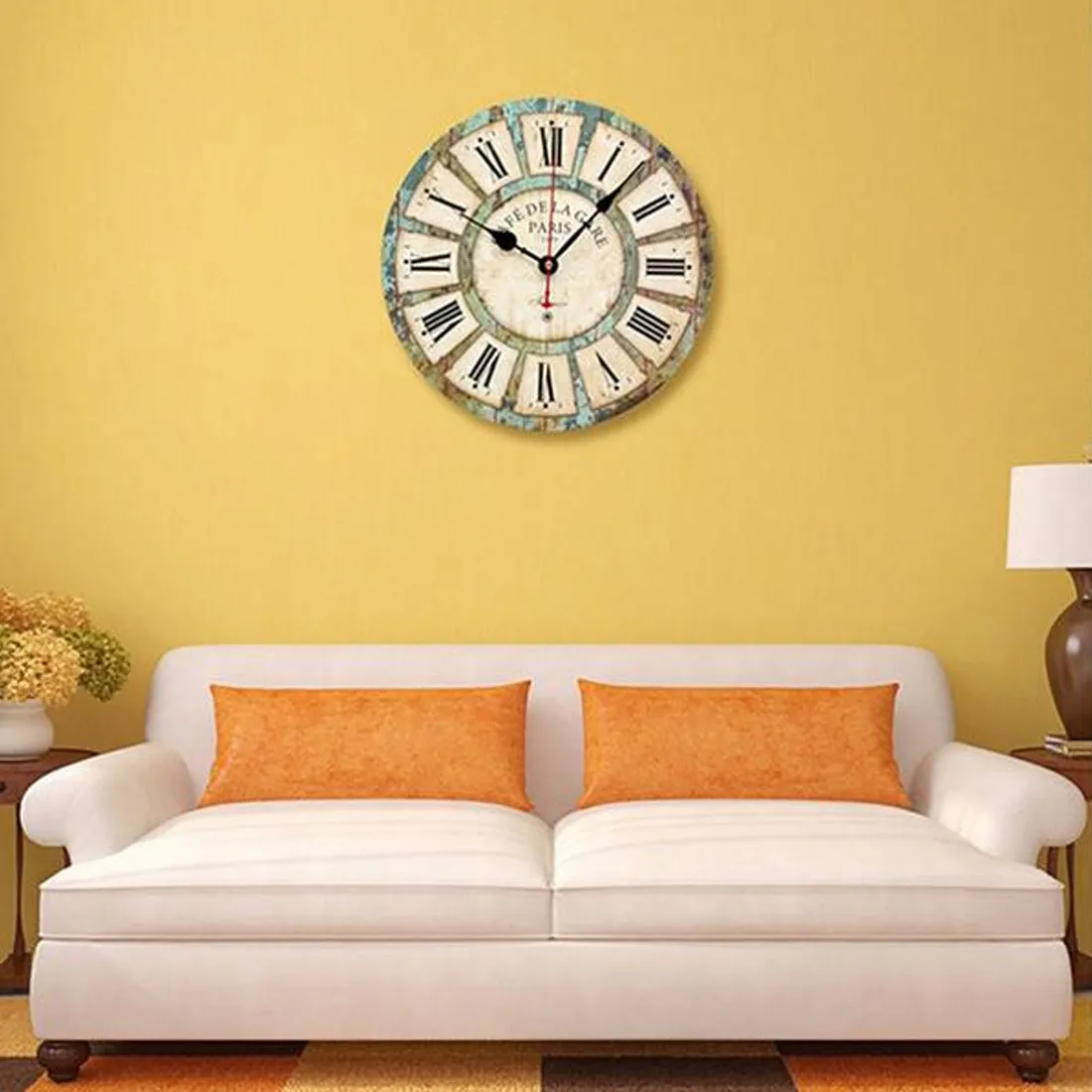 Creative rond bois horloge murale quartz support horloge décoration de la maison salon décor style européen vintage LJ201204