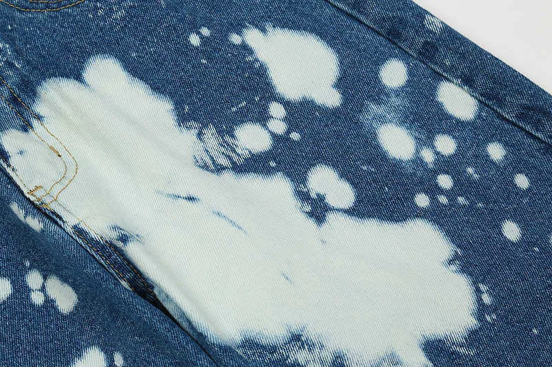 Mäns Jeans High Street Hip Hop Wind Space Cloud Pattern Casual Hole Tvätt Jeans