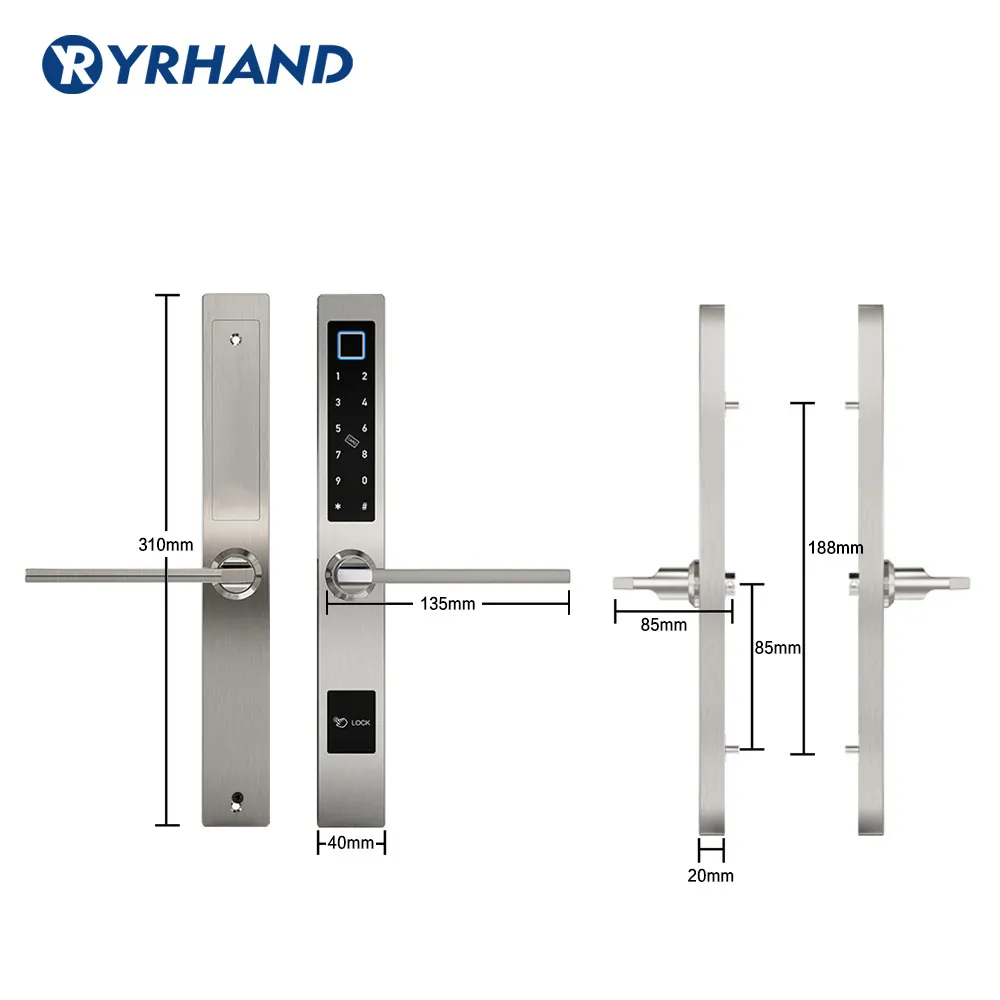 Porte d'empreinte digitale biométrique étanche européenne verrouille le code de carte RFID de serrure intelligente électronique pour porte en verre en aluminium Y200407