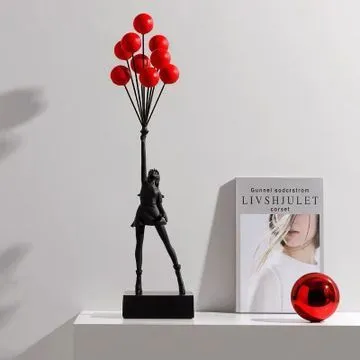 Lyxig ballong flicka statyer banksy flygande ballonger tjej konst skulptur harts hantverk hem dekoration julklapp 57cm 220211