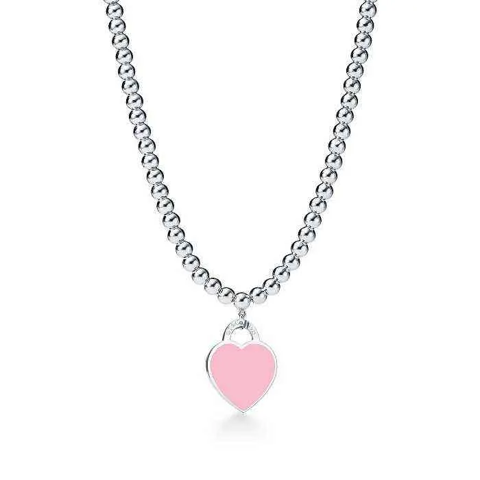 Collane di perle di design in argento sterling 925 gioielli da donna con collana di cuori di smalto di colore rosa blu rosso nero intero Y22031279a