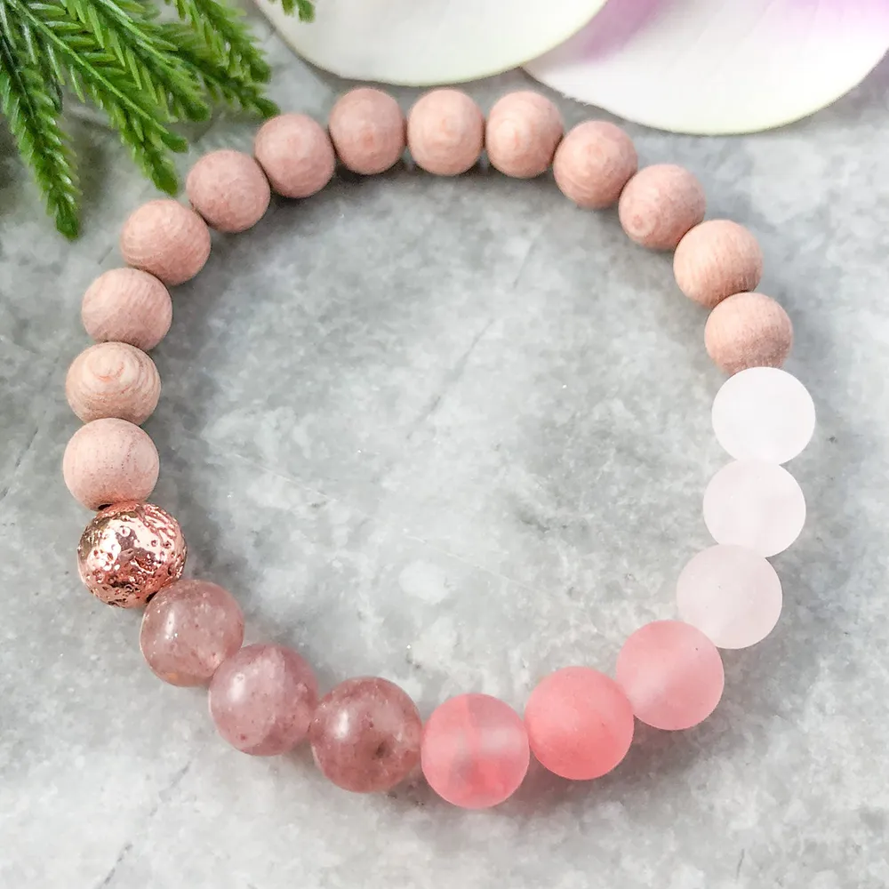 MG1096 Pink Rose Crystal Beaded Bracelet Natural Rosewood Boho Beaded Bracelet Healing Crystals Mala Bracelet for Women278G