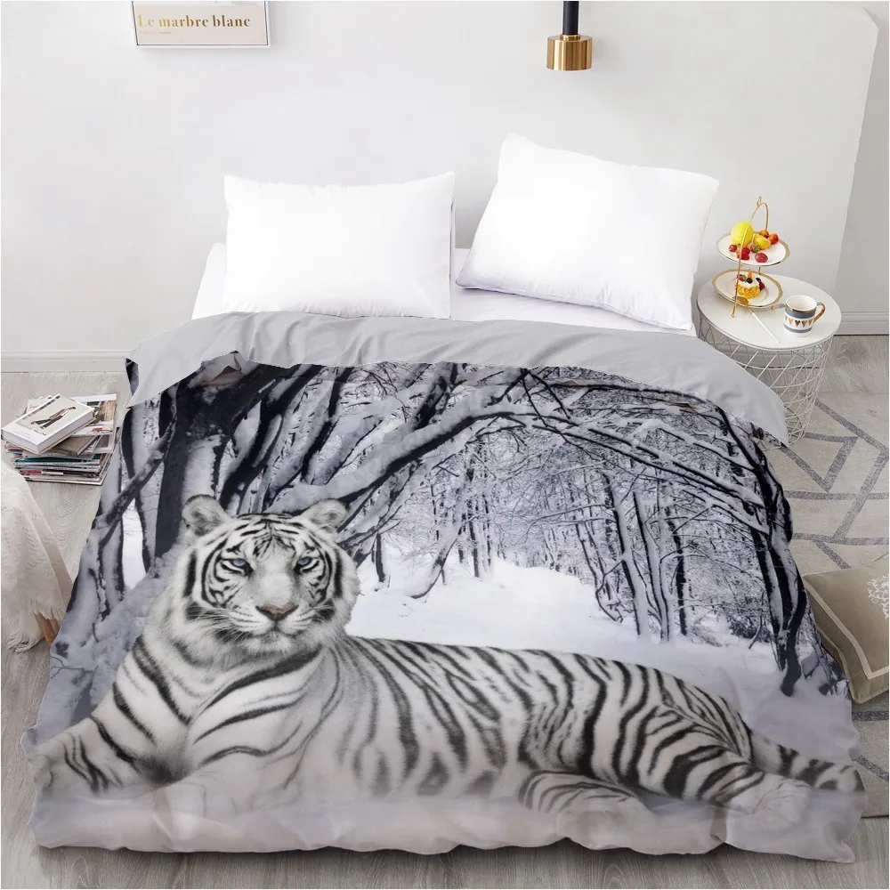 Conception personnalisée couette couette couette couverture housse linge de lit ensemble de literie noir animaux tigre maison Textile LJ201015254U