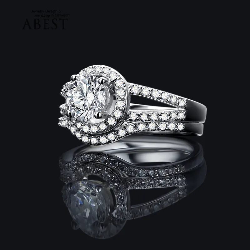 Ainuoshi luxo 1 quilate conjunto de anéis de noivado feminino 925 prata esterlina sólida halo bague conjunto de anel de noiva de alta qualidade para festa y20275w