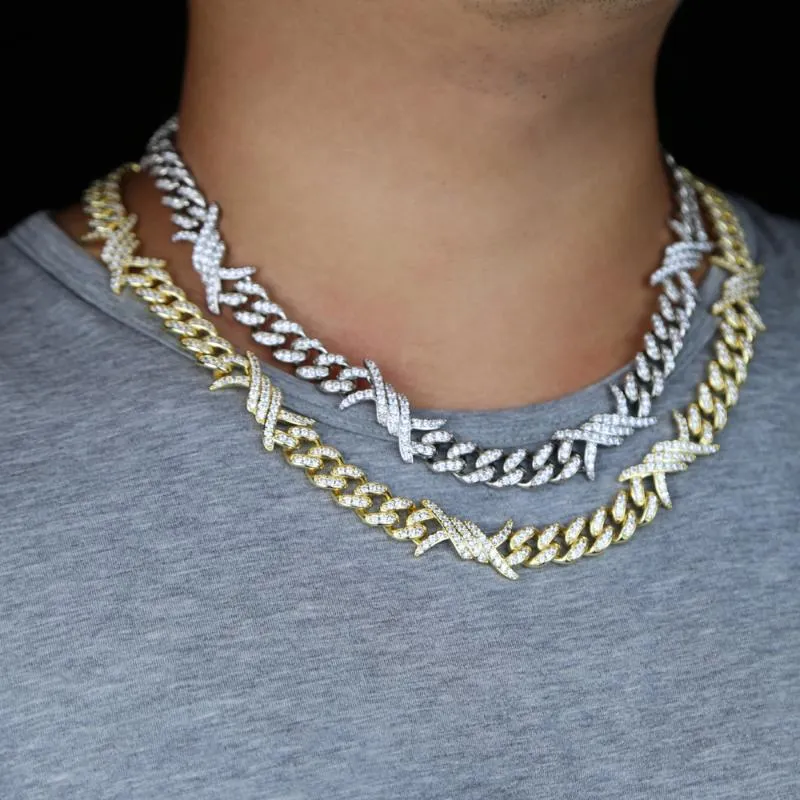 Chokers iced out bling 5A cz zirconia Cubaanse ketting 18k gouden hiphop delicate prikkeldraad ketting voor mannen mannen charmante jewelr246s