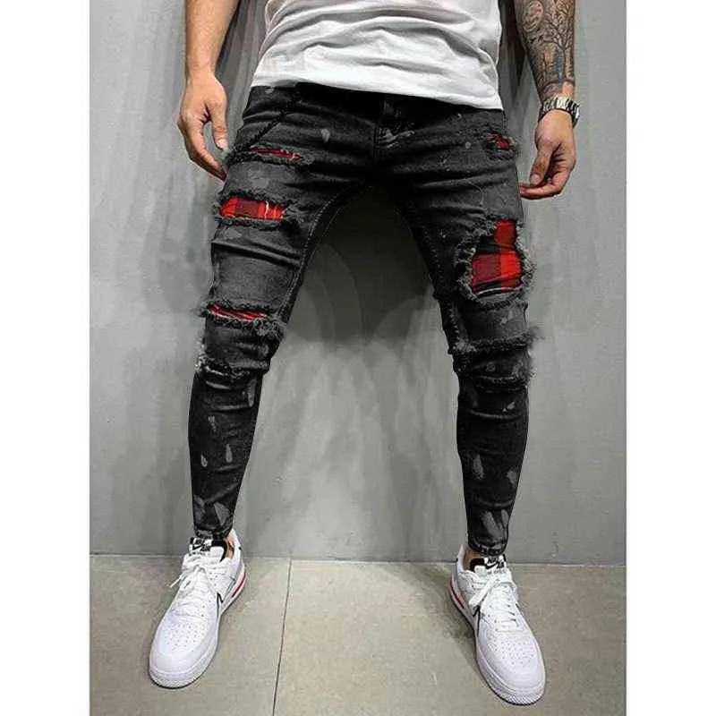 Mode Herren Loch Slim Hosen Stil Herrenfarbe Schwarz/Blau/Grau Hiphop-Qualität Baumwolljeans 220115