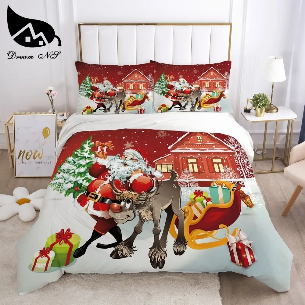 Dream NS Set di biancheria da letto di Natale rosso Biancheria da letto matrimoniale Tessili la casa Set di biancheria da letto Copripiumino di Babbo Natale juego de cama 201127