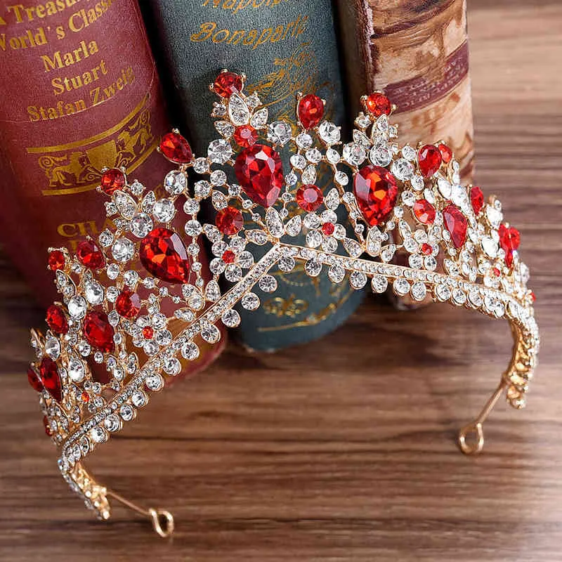 Kmvexo Europese rode groene kristallen grote kroon hoofddeksels bruids bruiloft haaraccessoires sieraden bruid tiaras prinses kronen 220125